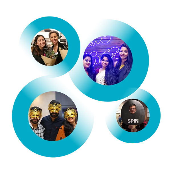 Collage of real-life Odessa employees collaborating and having fun.