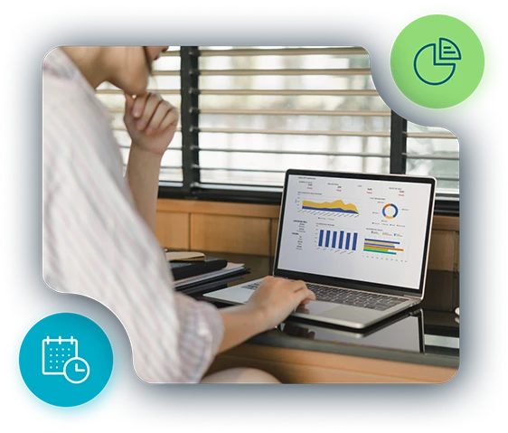 Person analyzing charts and graphs on a laptop screen, representing Odessa's rich data analytics and insights.
