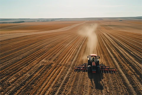 Tractor plowing a large field